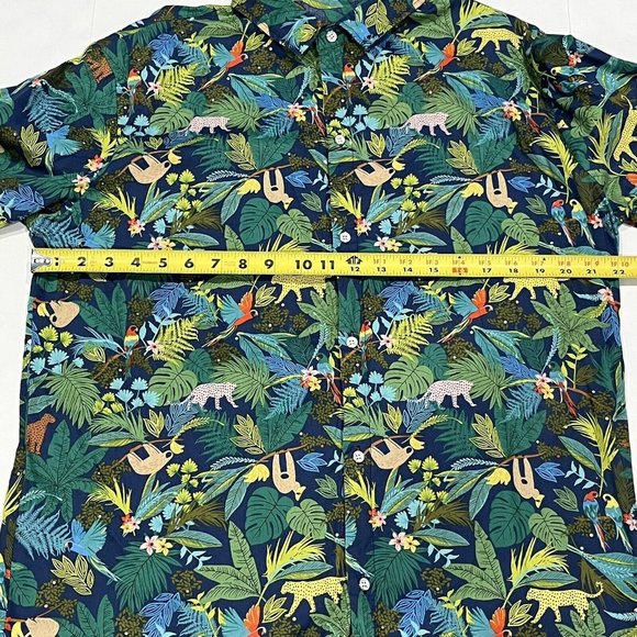SSLR Bright Tropical Animal Print Bird Leopard Lemur Button Up Shirt Men XL - Picture 12 of 16